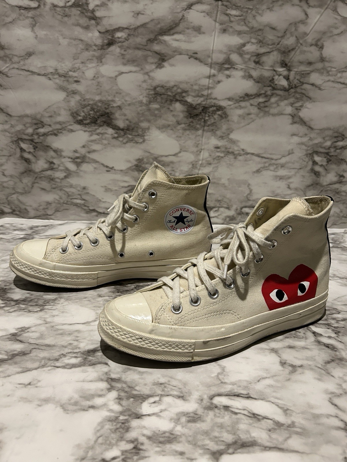 Converse x Comme des Garcons PLAY Shoes Mens 7 White Womens 9 ‘70 High Top Heart
