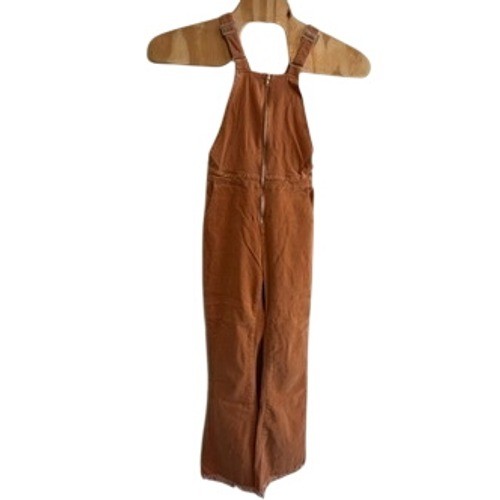Newbury Kustom Womens Rust Orange Corduroy Flare Overalls Zip Front Small IR089