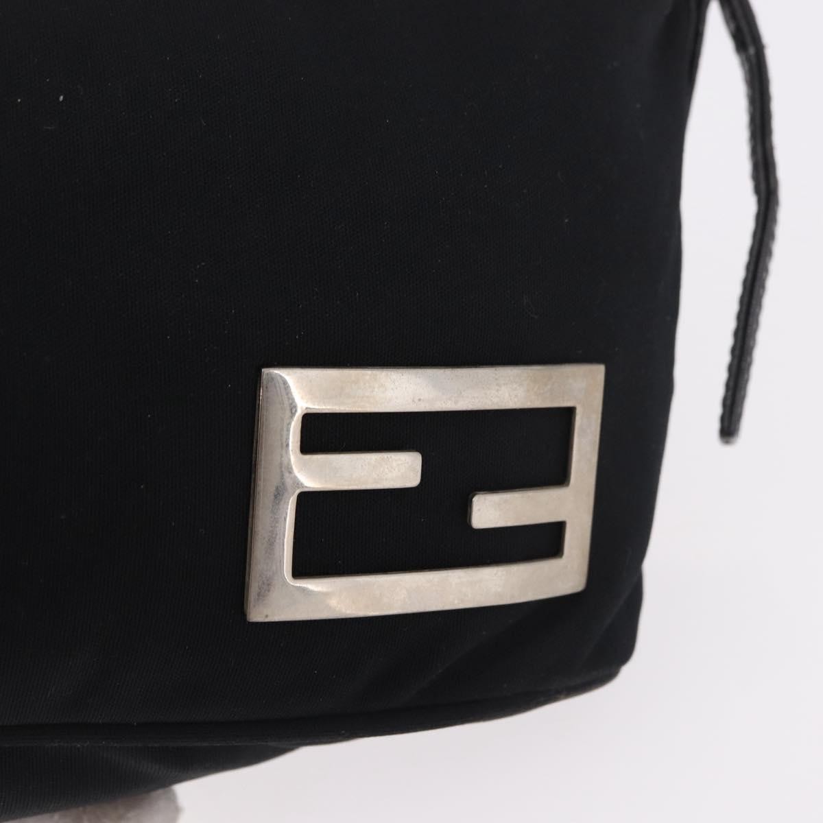 FENDI Shoulder Bag Cotton Jersey Black Silver Auth 186864