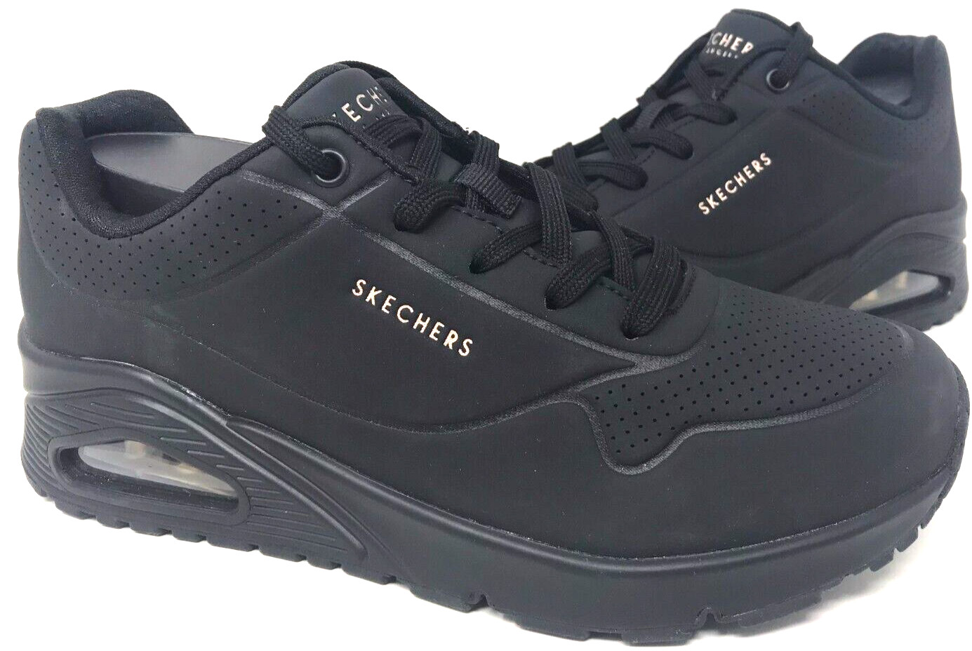 Skechers Women’s UNO Stand On Air Lace Up Walking Shoes Black Size:8 111C