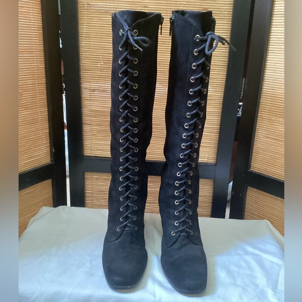 Jessica Bennett J Dinger Suede Lace-Up Boots 7 EUC black chunky heel