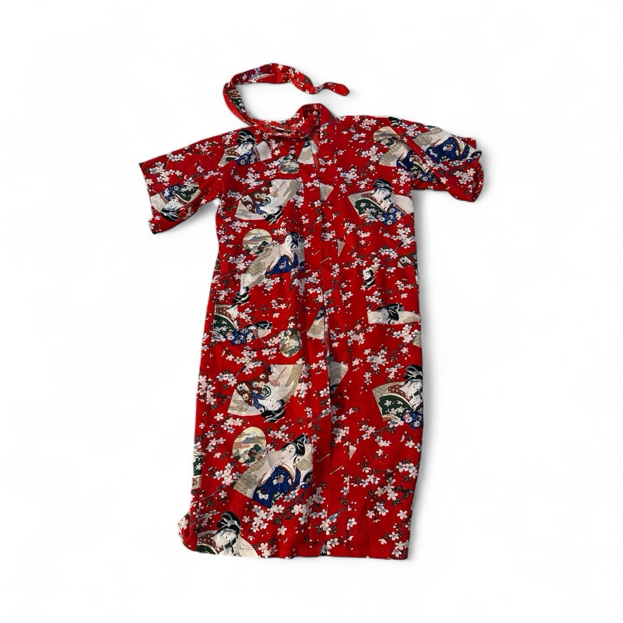 Lotus Brand Red Ukiyoe Oriental Kimono Robe Tie Belt Japan Geisha small