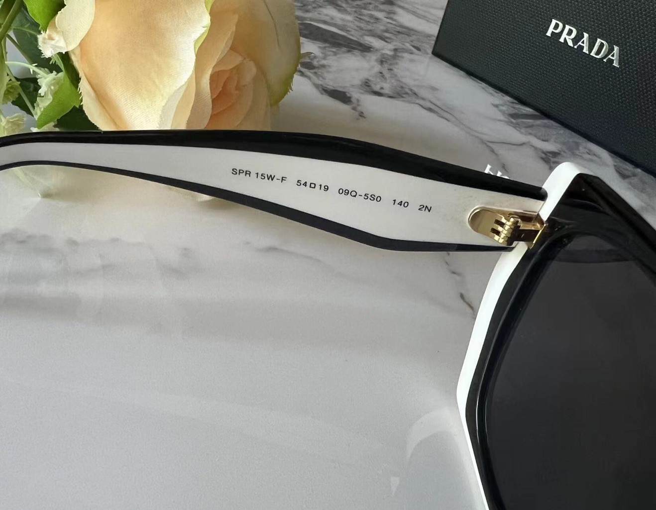 Prada PR15WS 09Q5S0 Rectangle Sunglasses in Black and White /Gray Lens 100% UV