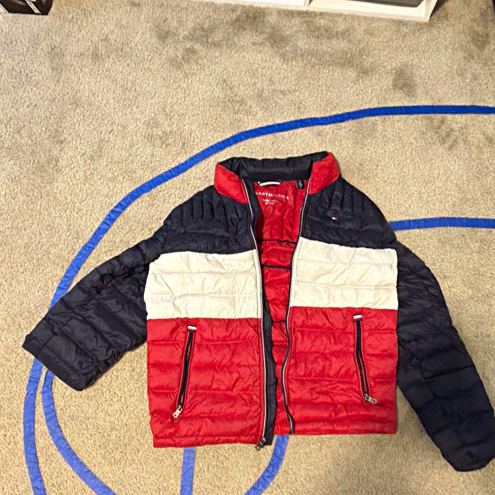 Tommy Hilfiger Men’s Down Packable Full Zip Colorblock Puffer Jacket Size S