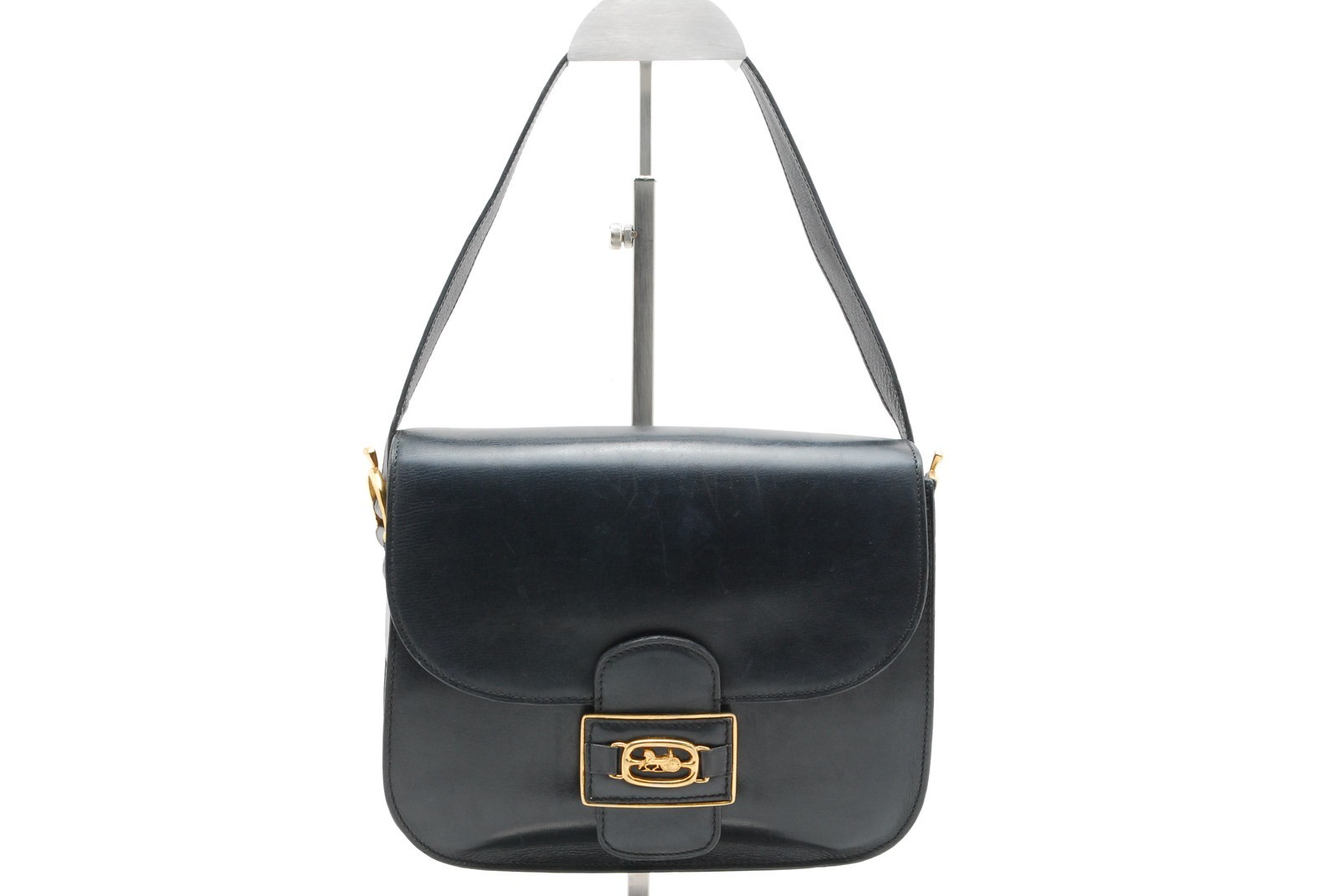 CELINE Shoulder Bag Horse Carriage Purse Leather Black Vintage