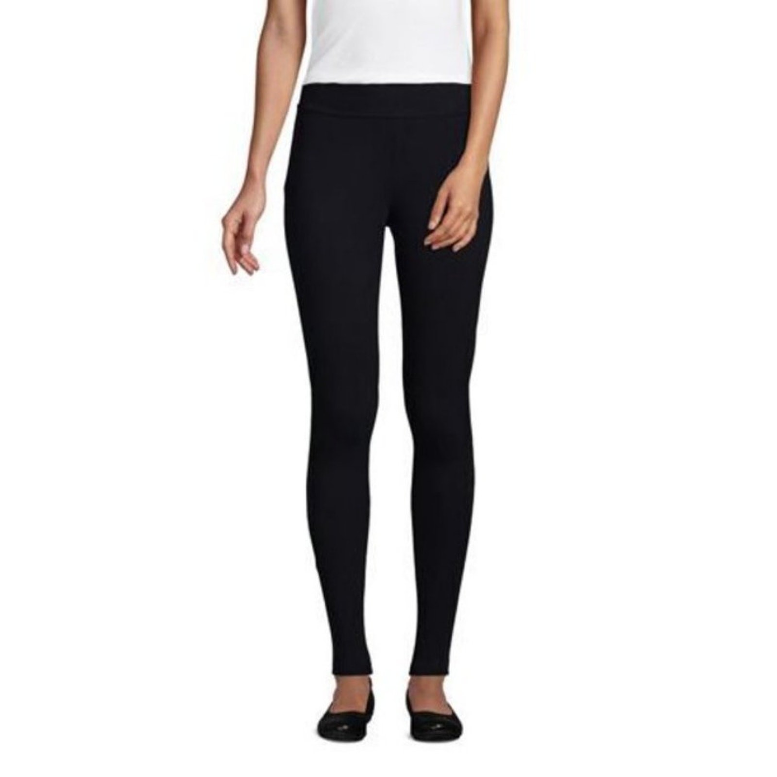 NWT LANDS’ END WOMEN’S PETITE STARFISH COTTON SPANDEX LEGGINGS BLACK PM