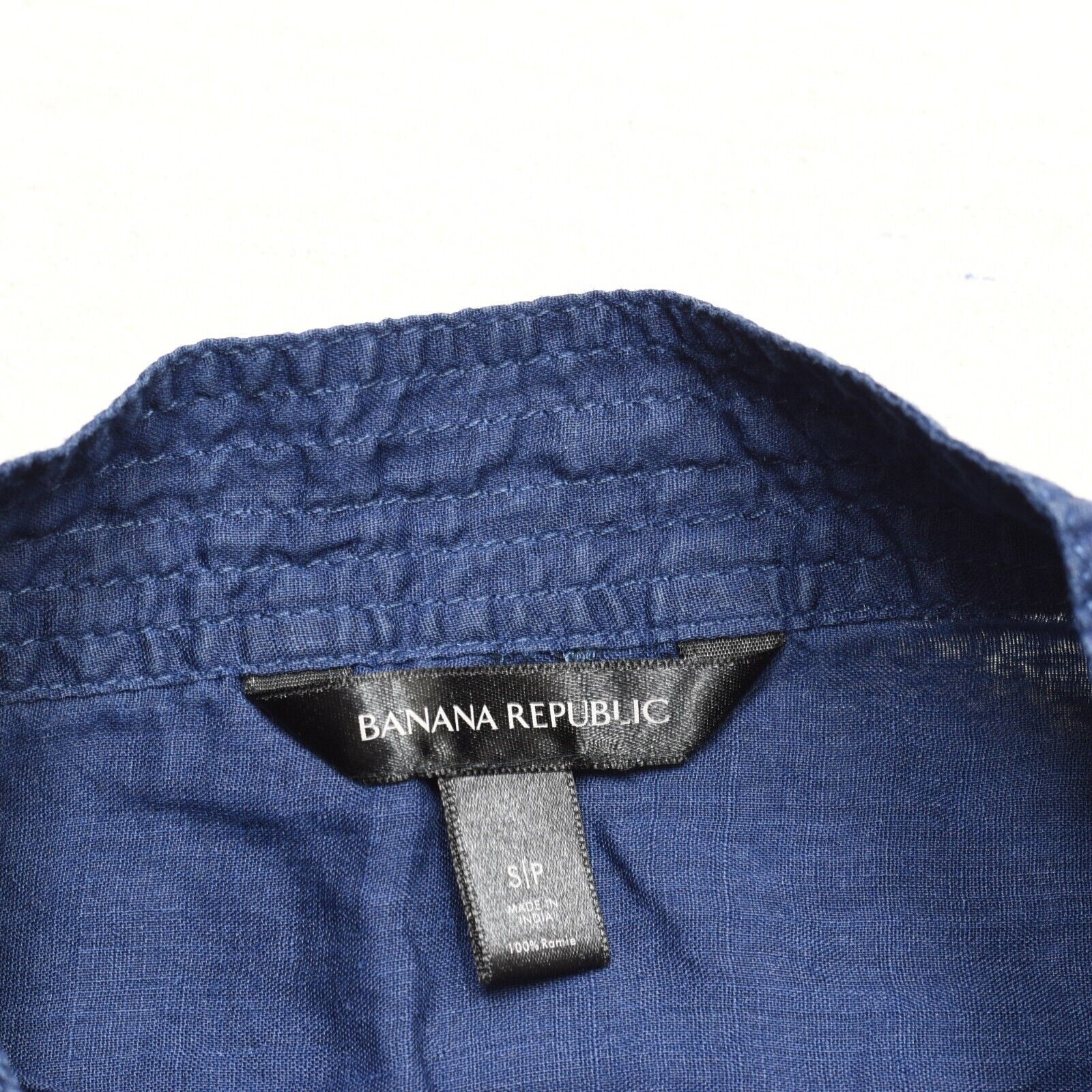 Banana Republic Women Blouse Long Sleeve High Neck 100% Ramie Blue Size S