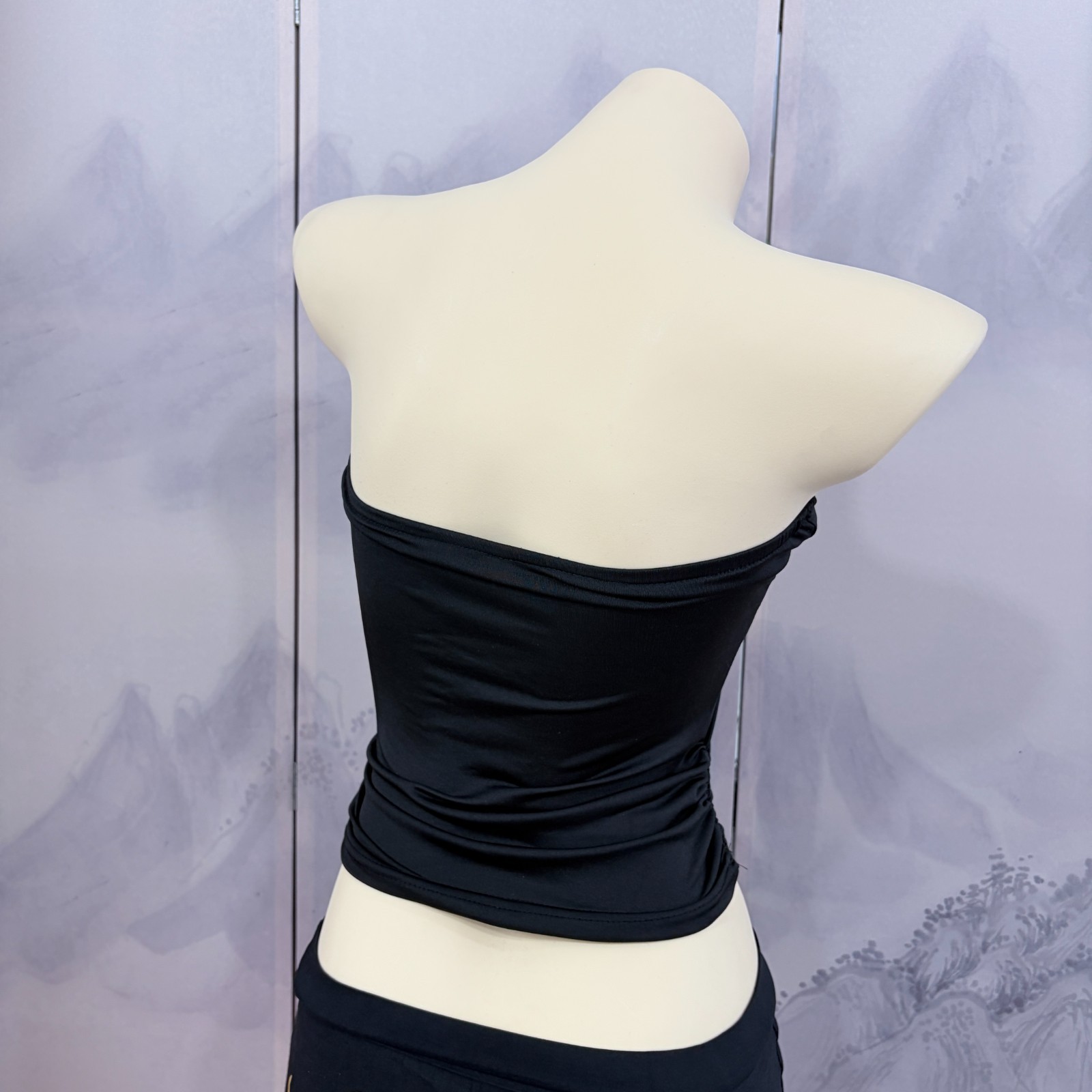 Y2K Purple Rhinestone Star Ruched Black Strapless Tube Top ｜Size S