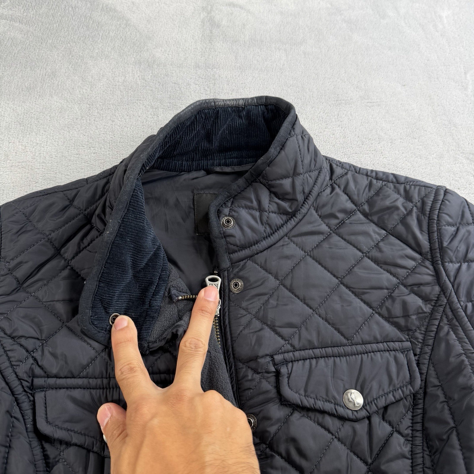Kingsland Equestrian Black Blue Quilted Equestrian Jacket Womens L Button Zip