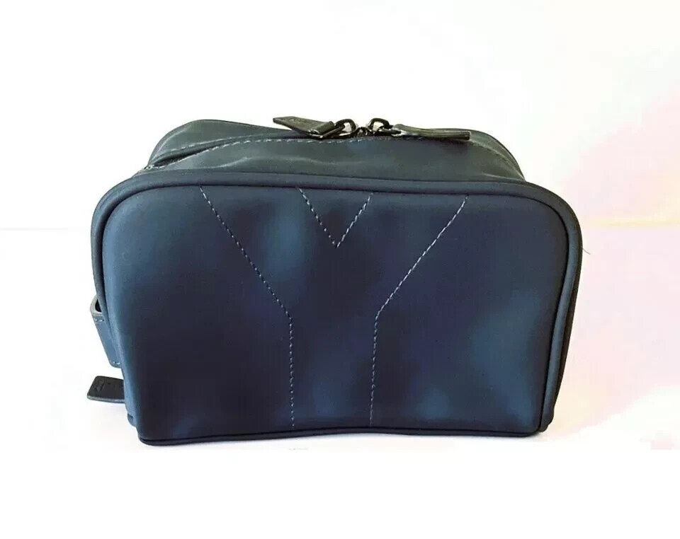 Yves Saint Laurent YSL Parfums Y Pouch slate blue faux leather travel Dopp Bag