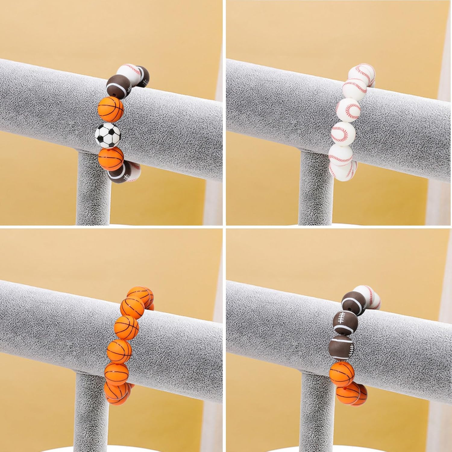 24 Pcs Print Silicone Beads Sports, 15Mm Soft Rubber round for Keychain Wristlet