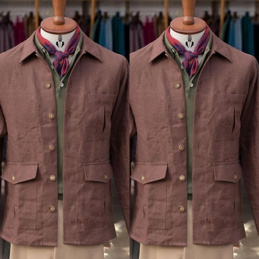 Linen Cotton Men Safari Jackets Casual Summer Leisure Beach Men Hunting Coats