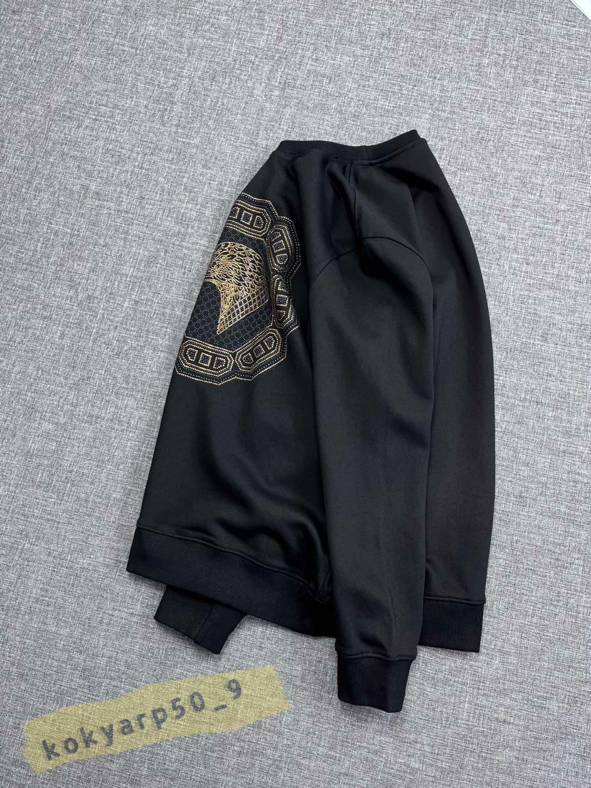 Stefano Ricci 3D Embroidered Logo Black Men’s Casual Round-Neck Sweatshirt