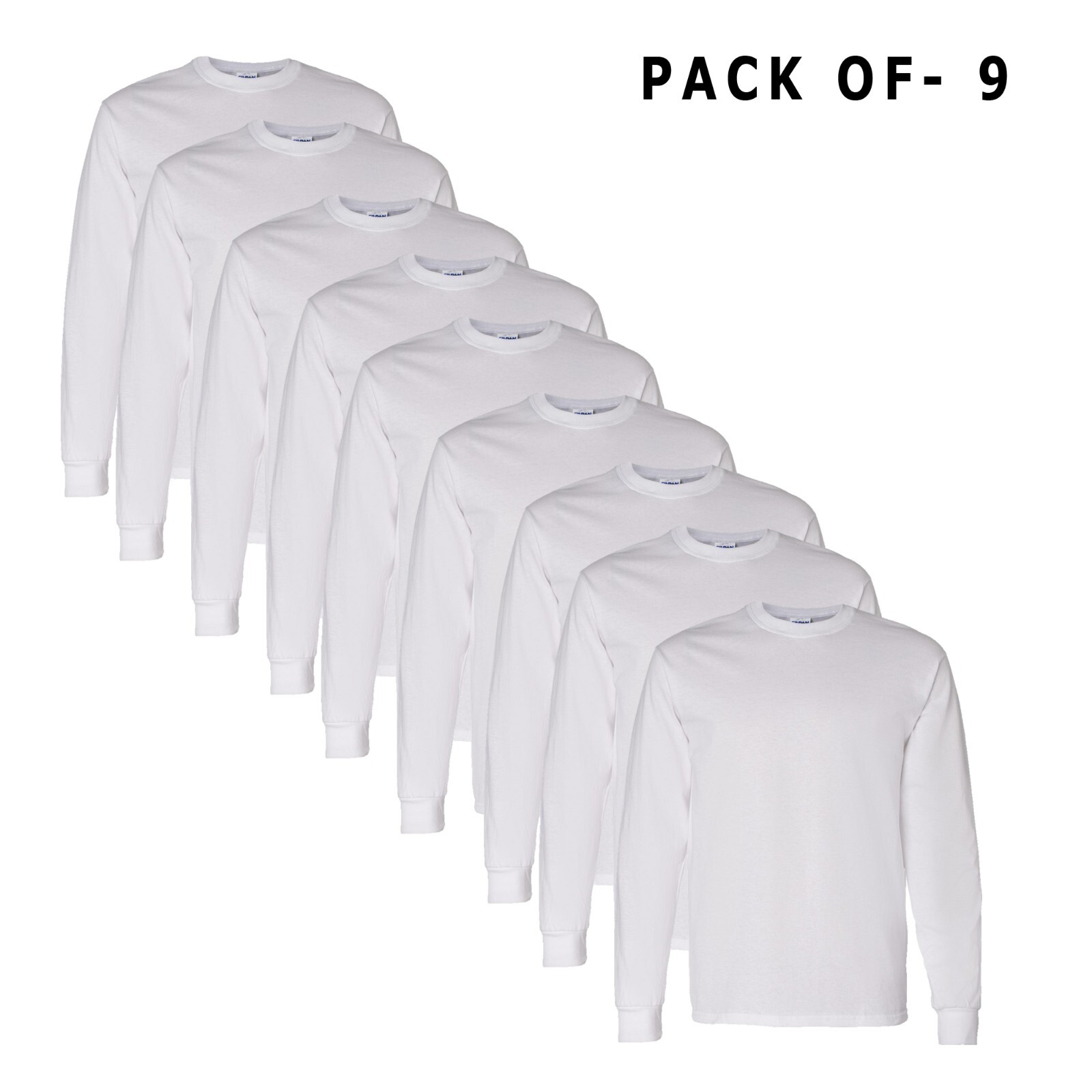 9 Pack White Long Sleeve T-Shirt 100% Heavy Cotton Long Crew Neck Tee – Gildan