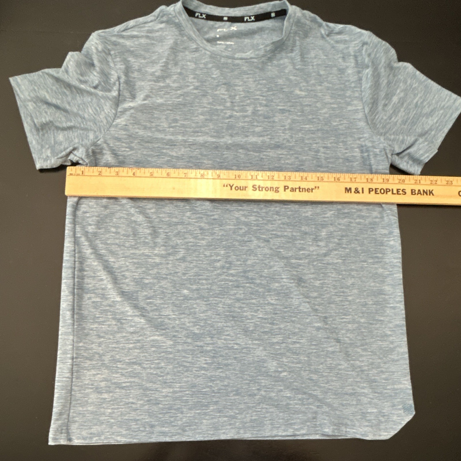 FLX Men’s Blue Heathered Crew Neck Short Sleeve Knit T-Shirt Poly/Spandex M