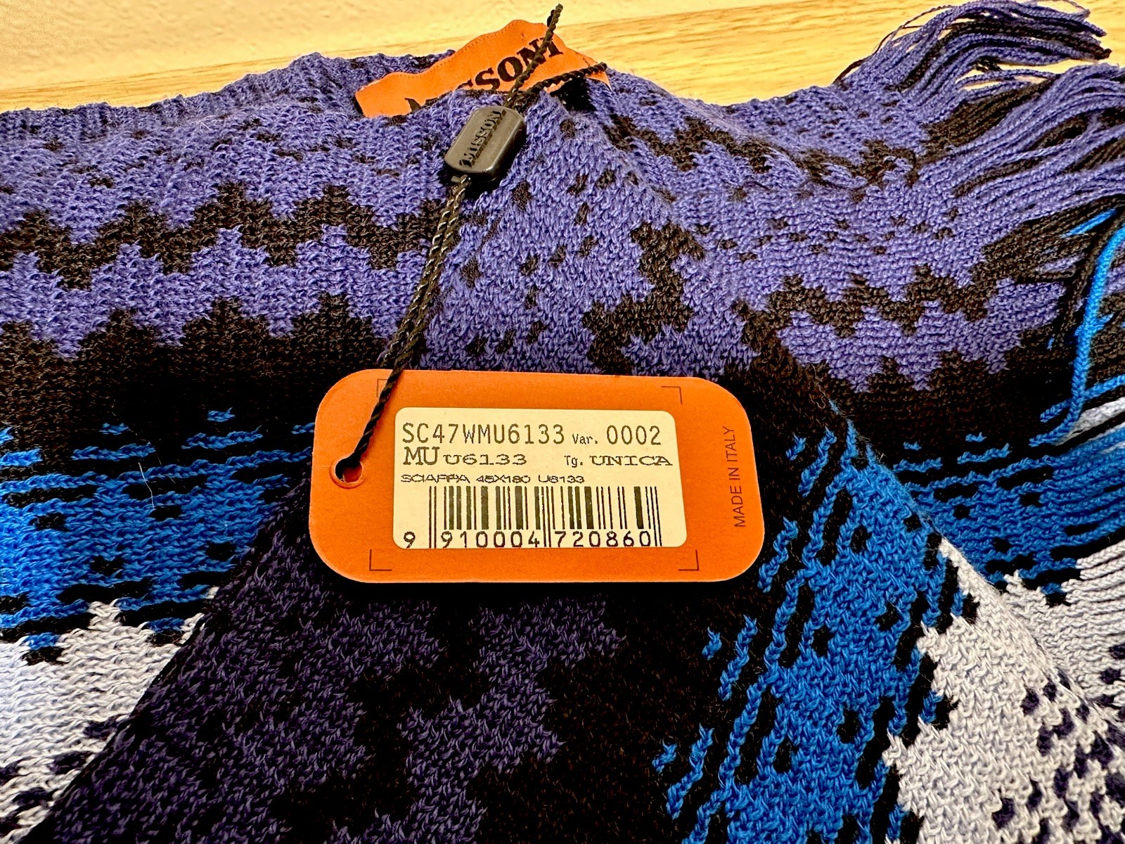 Missoni Unica wool acrylic blend fringe zig zag scarf multicolor NWT OS