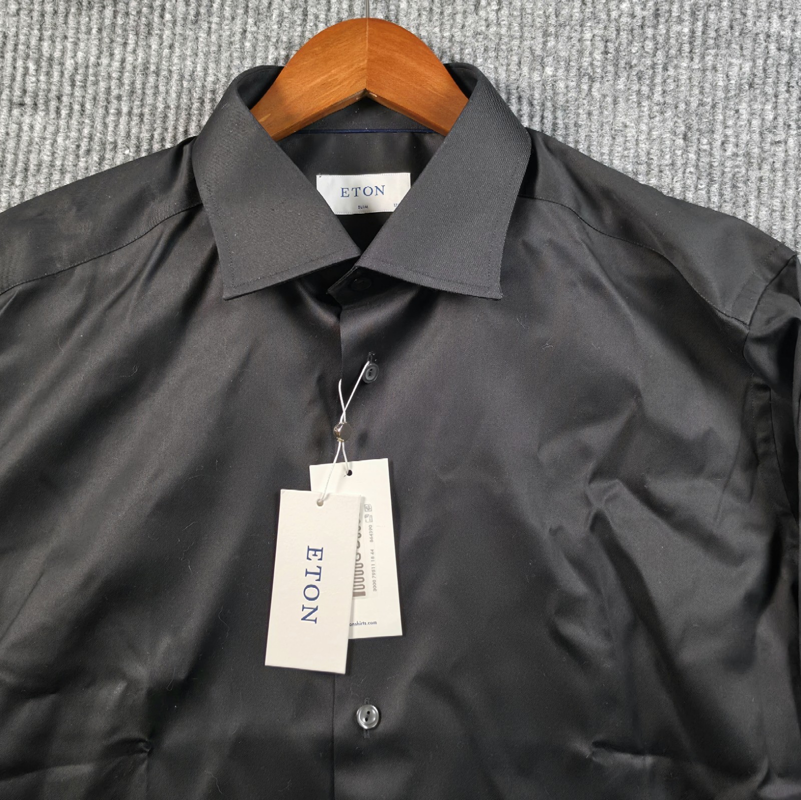 Eton Signature Twill Dress Shirt Mens 17.5 44 Black Slim Fit NWT Luxury Formal