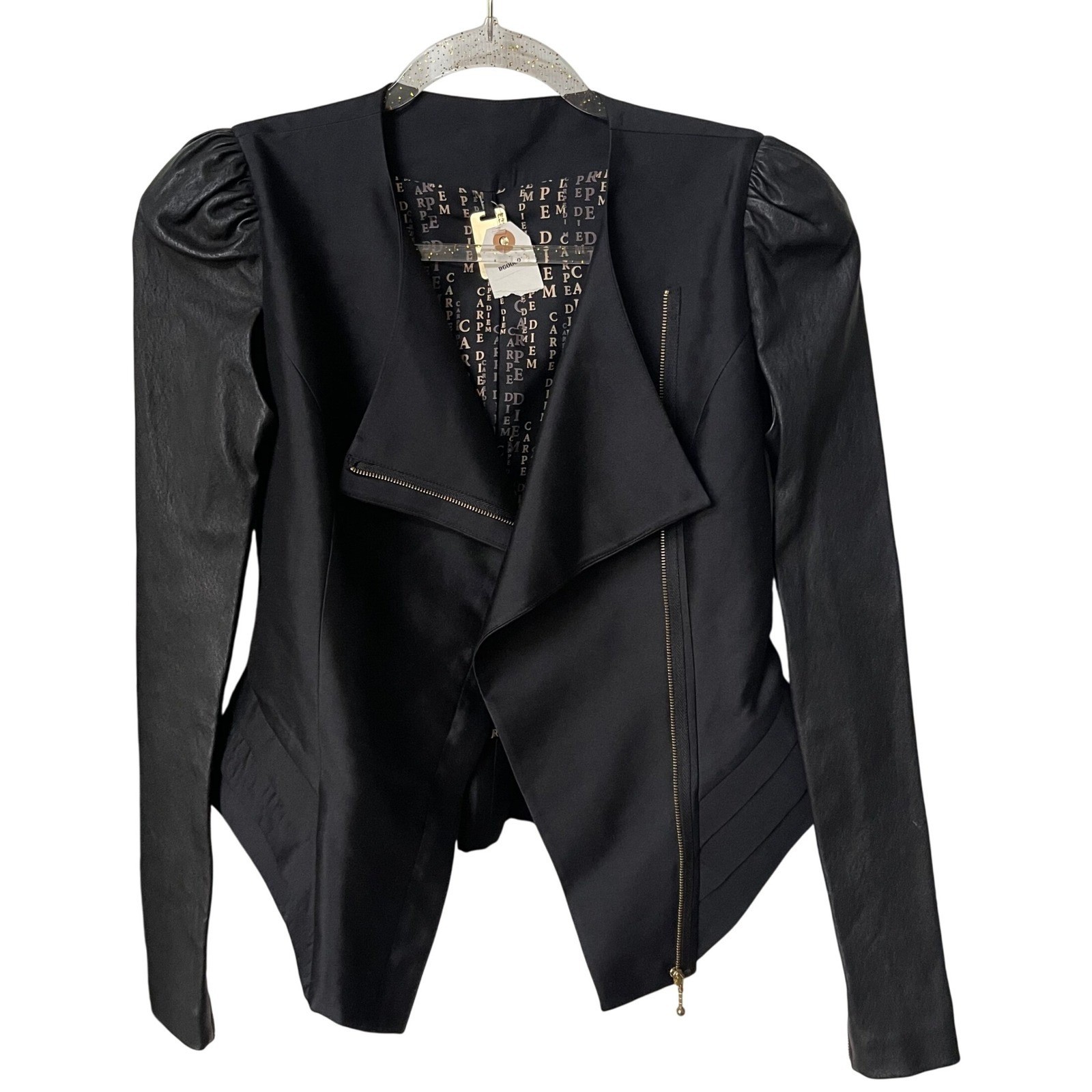 Thomas Wylde Black Structured Jacket SZ 2 Wool Silk Leather Blazer Made in Korea