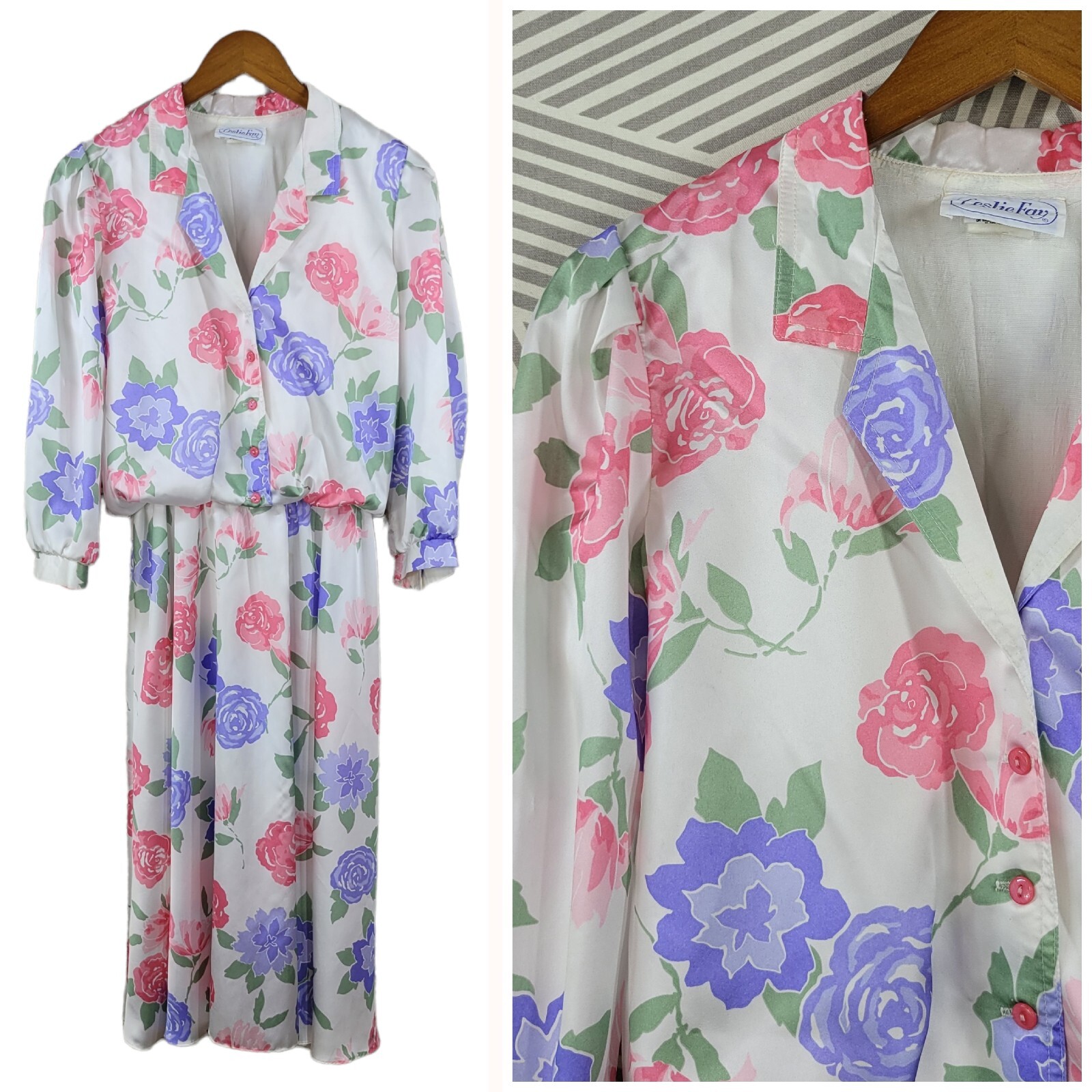 Vintage 90s Dress size 10/12 Floral Cottagecore Midi layered Pink Purple White