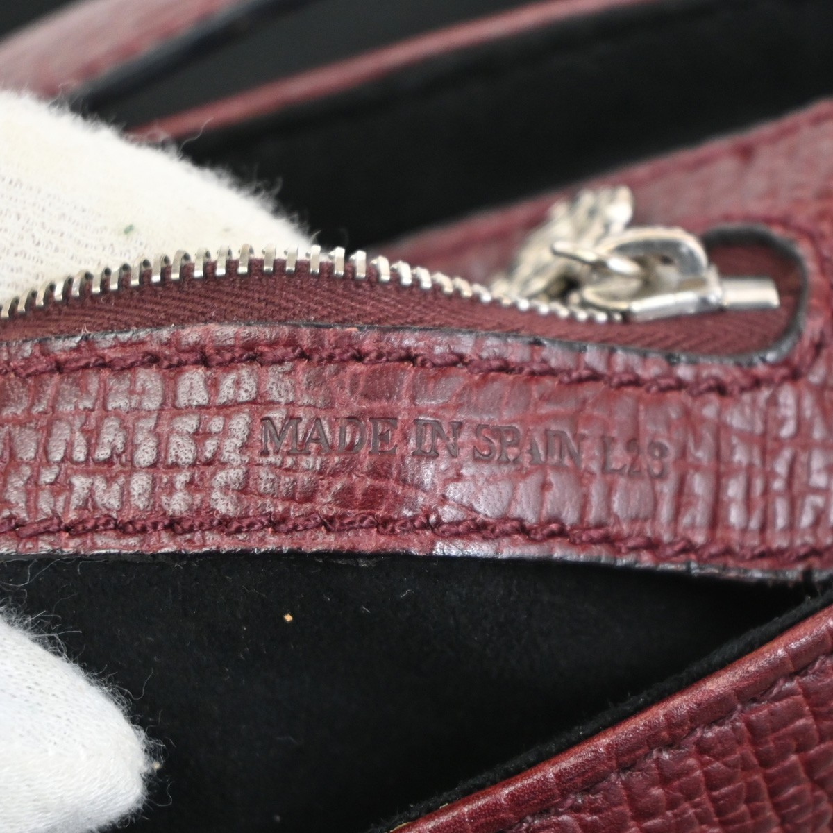LOEWE Logo Shoulder Bag Embossing Leather Burgundy SHW Spain 32CA971