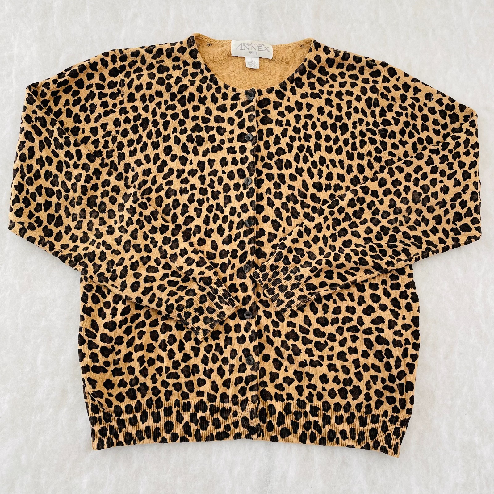 Casual Corner Annex Womens Camel Classic Leopard Print Cardigan Sweater Size L