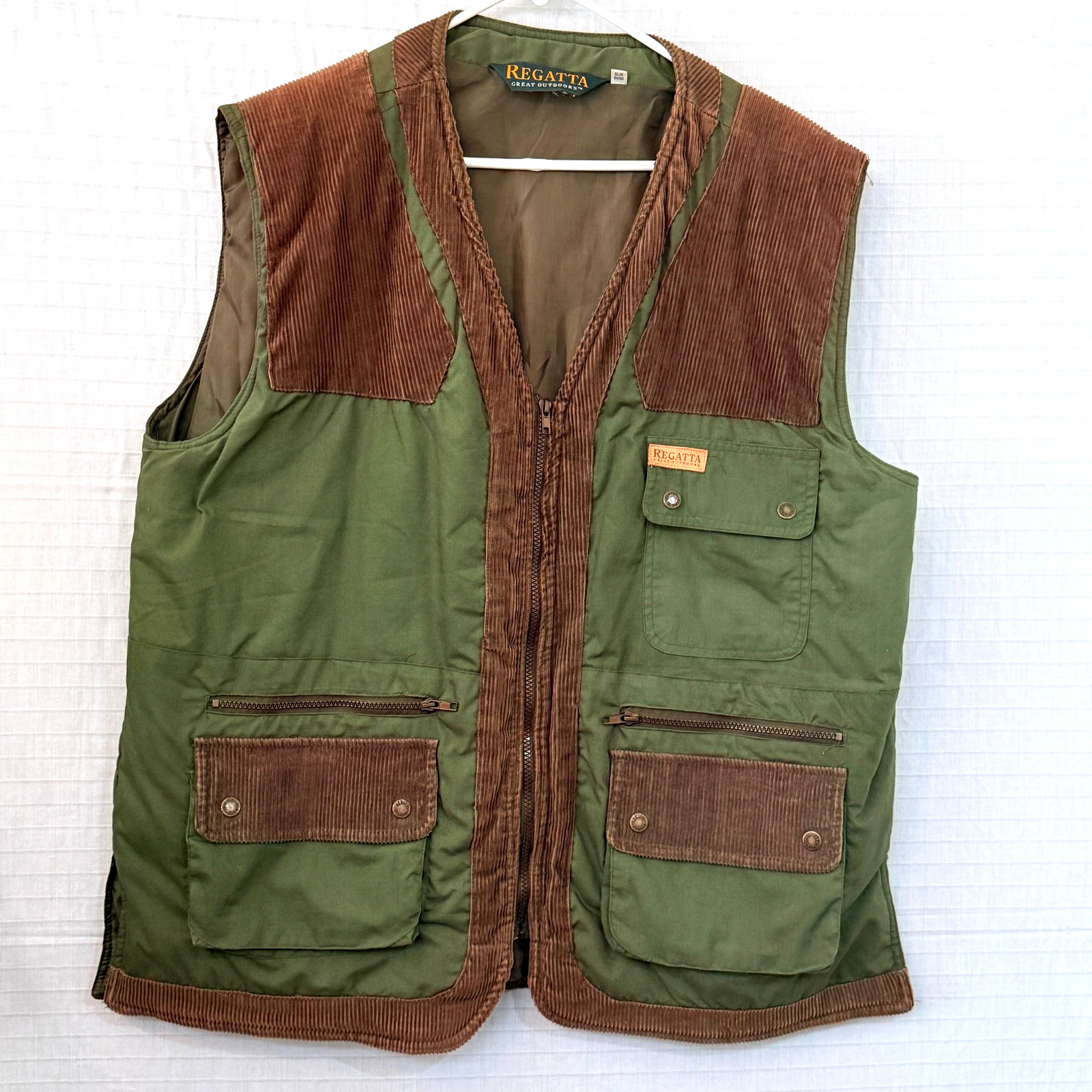 EUC Regatta Sleeveless Hunting/Fishing Vest, Full Zip, Green/Brown XL