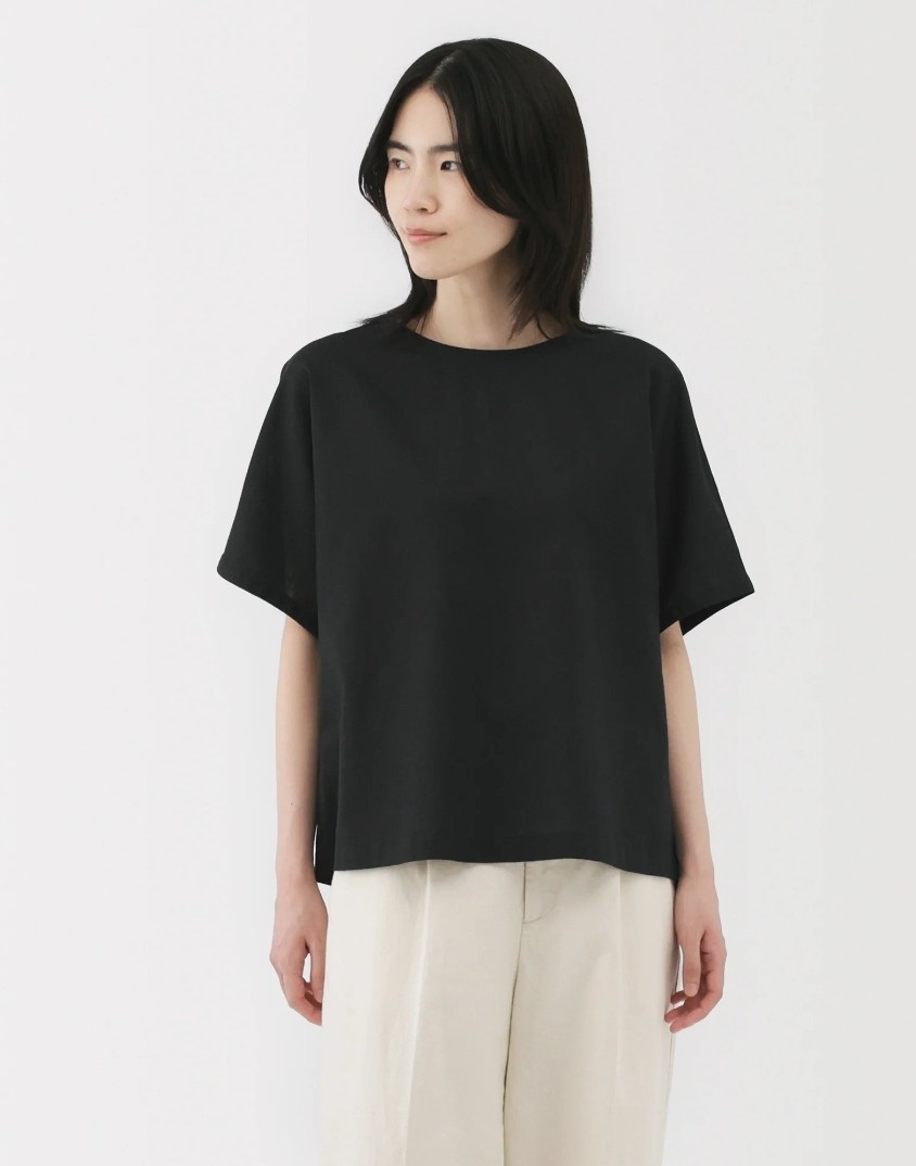 size X-Small MUJI Womens Organic Cotton Hemp Short Sleeve Blouse Black