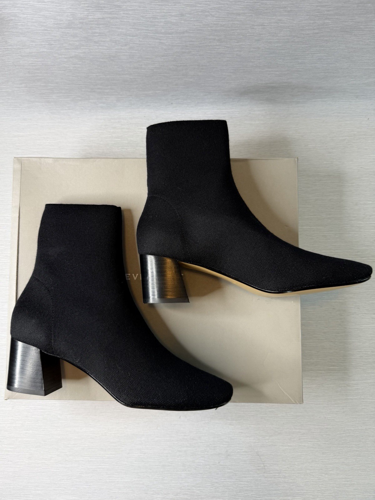 Everlane The Day Boot ReKnit Black Stretch Ankle Boots Block Heel Size 9 NWB