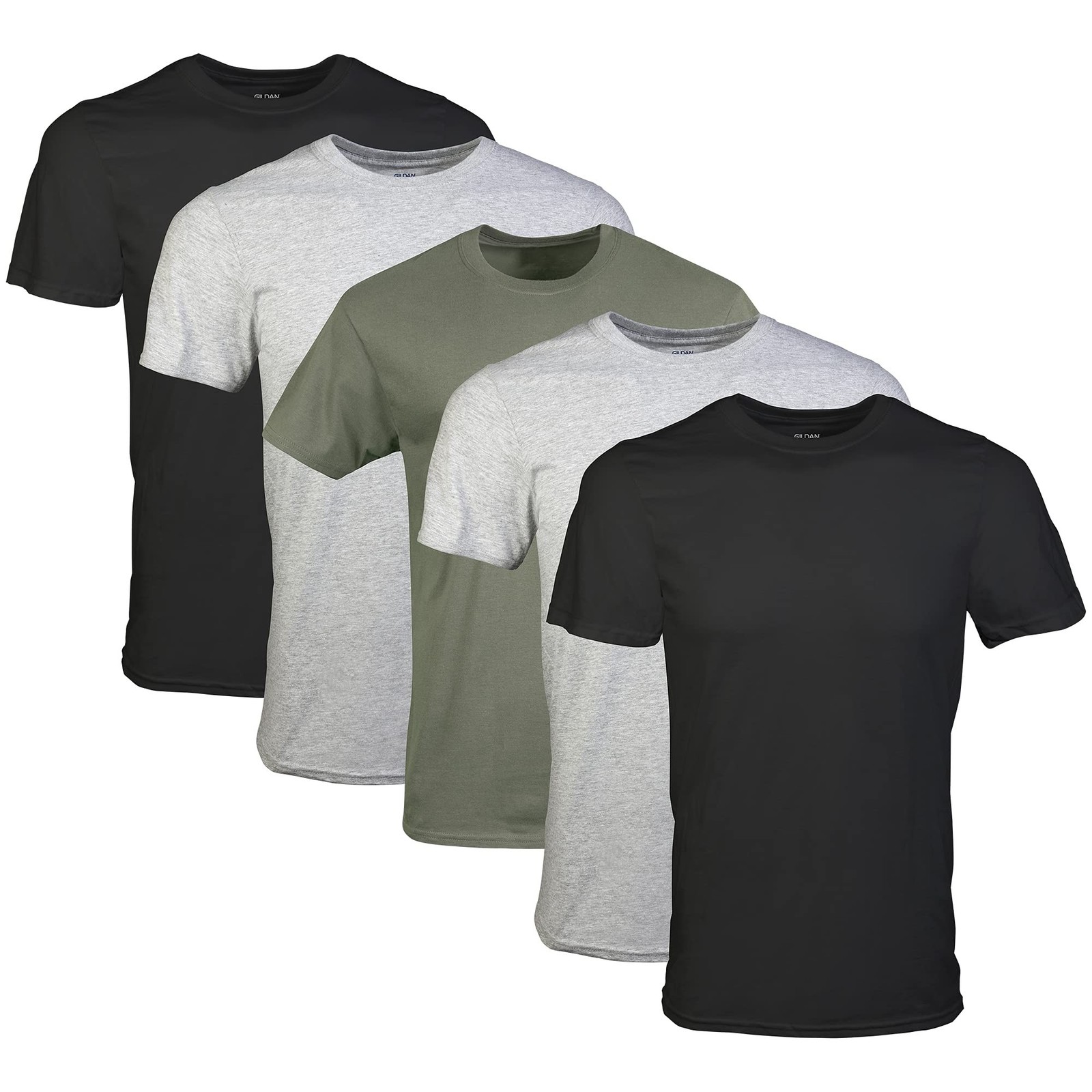Mens Crew T Shirts 5 Pack Gildan G1100 Black Sport Grey XL Multipack NEW