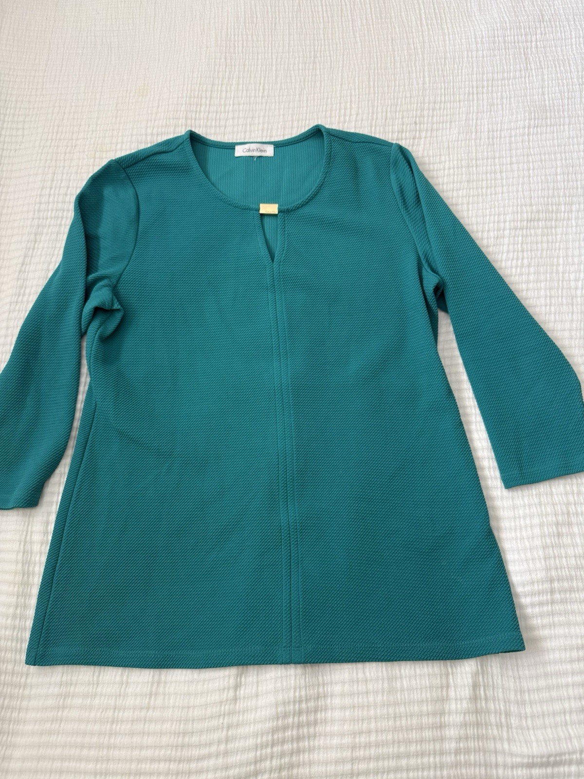Calvin Klein Women’s Textured Teal Long Sleeve Tunic Top Size M ,beautiful Color
