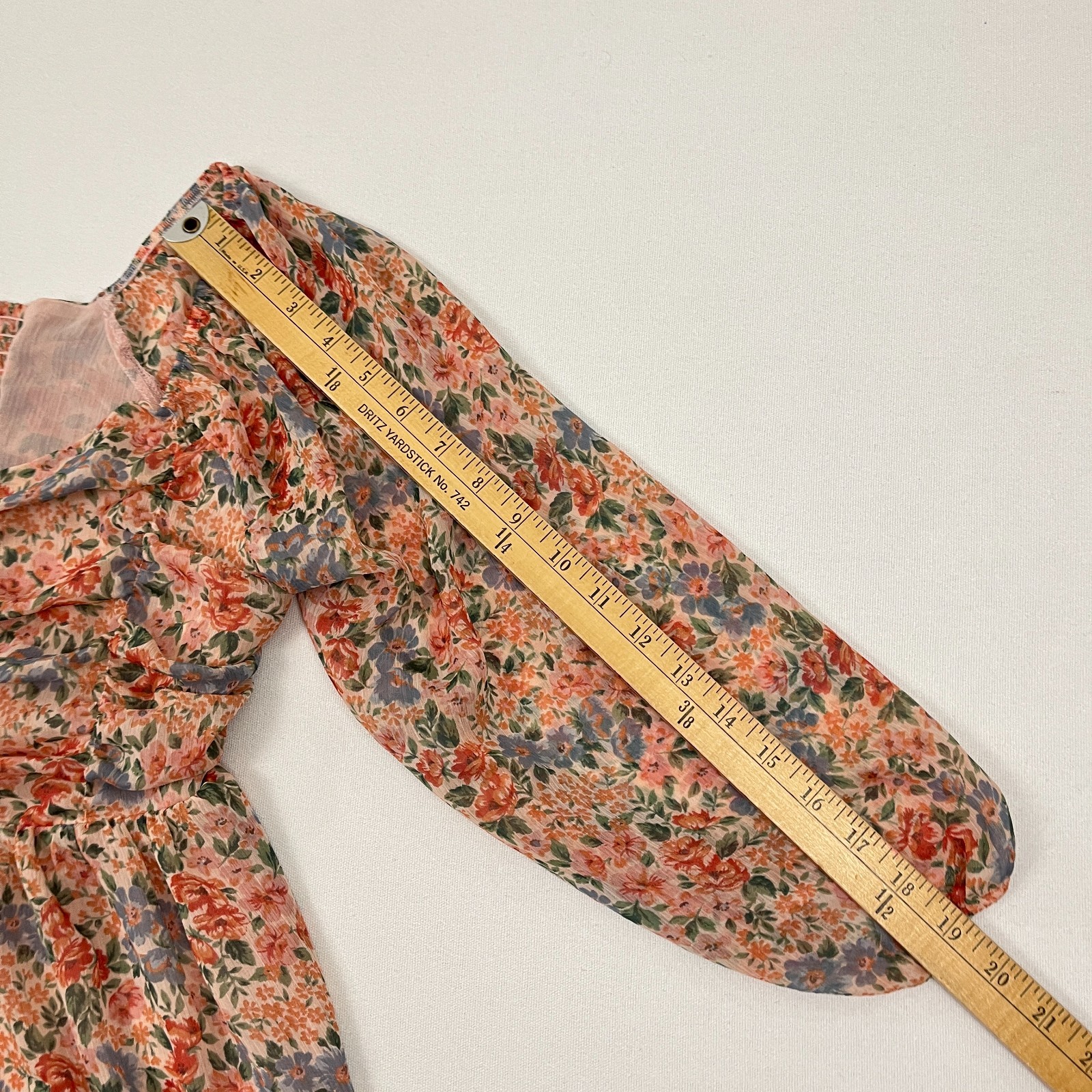 American Eagle Blouse Womens S Multi Floral Chiffon Ruched Babydoll Peasant Boho