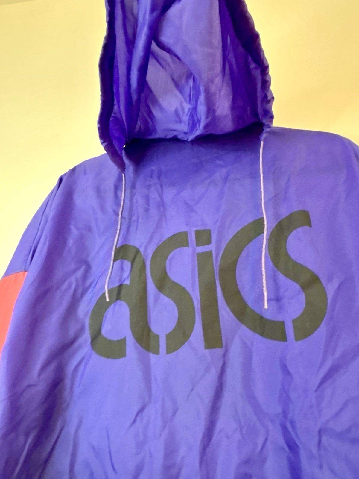 Vintage ASICS M Colorblock Nylon Hooded Pullover Windbreaker Jacket Purple Pink