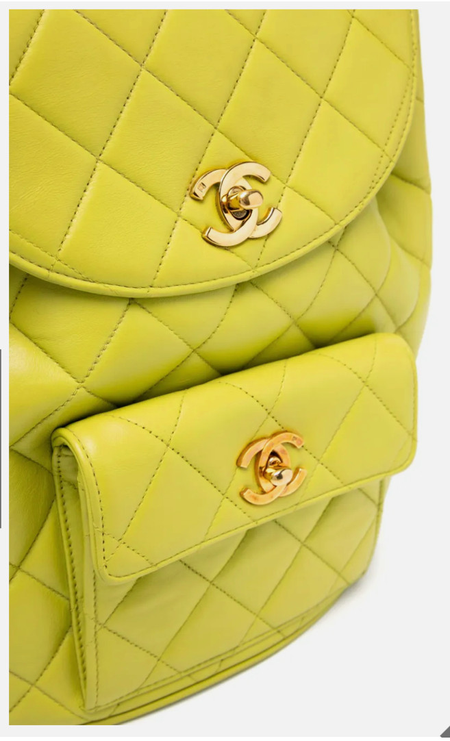 Forever 21 Yellow Quilted Mini Backpack Gold Chain Straps Turn Lock Closure