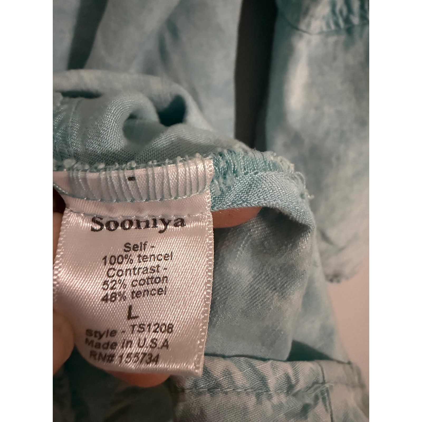 Sooniya Womens Light Blue Acid Wash Tencel Cotton V-Neck Tunic Top or DressLarge