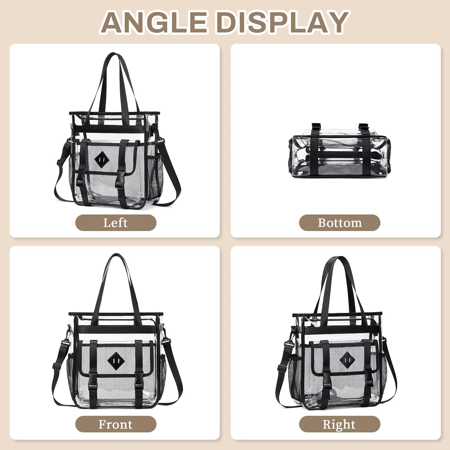 Clear Tote Bag Stadium Approved 12X6X12, Thickened Heavy Duty PVC Transparent To