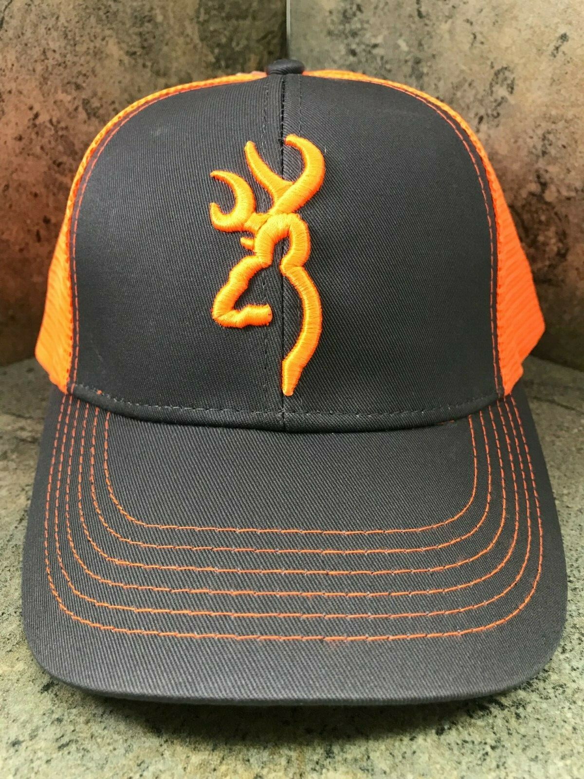 Browning Flashback Baseball Cap 308177621 Snap Back Closure Charcoal/Neon Orange