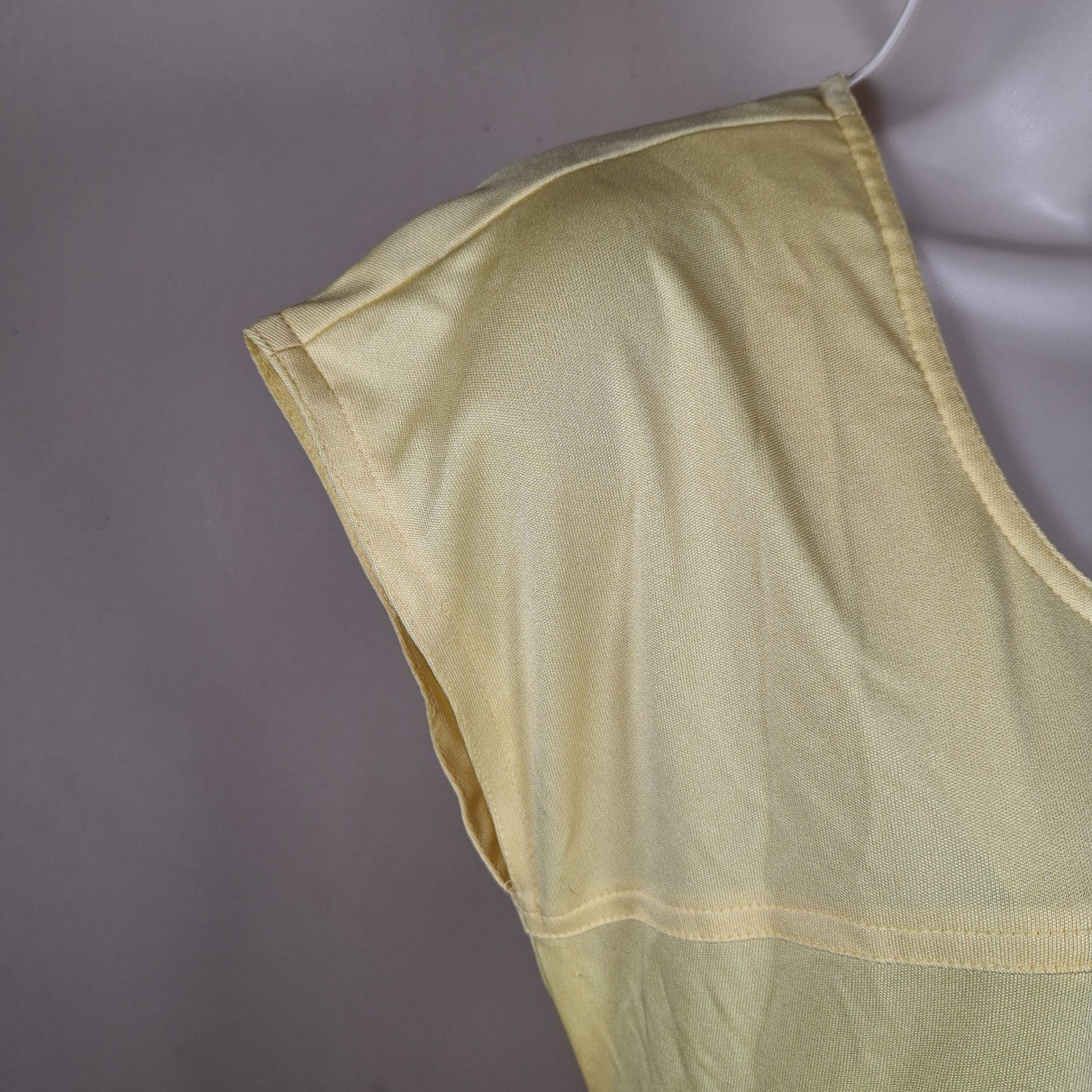 Malouf Vtg Butter Yellow Poly Empire Cap Sleeve Day Dress Maxi Floor Length 14