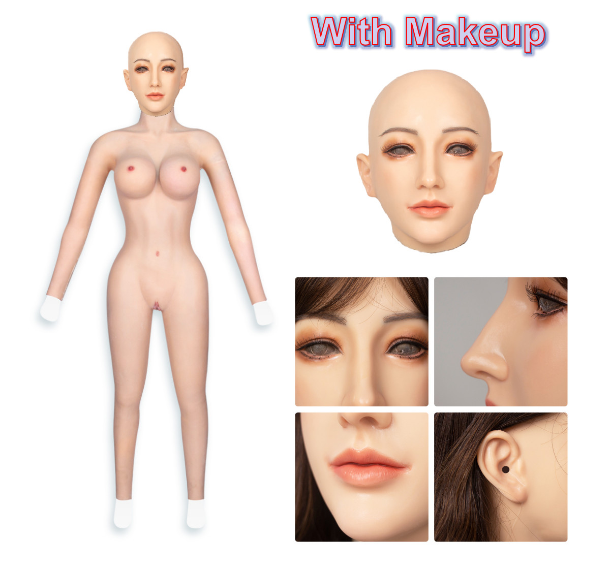 SHM Full Silicone Bodysuit Breast Form Head Mask Full Face Disguise Crossdresser