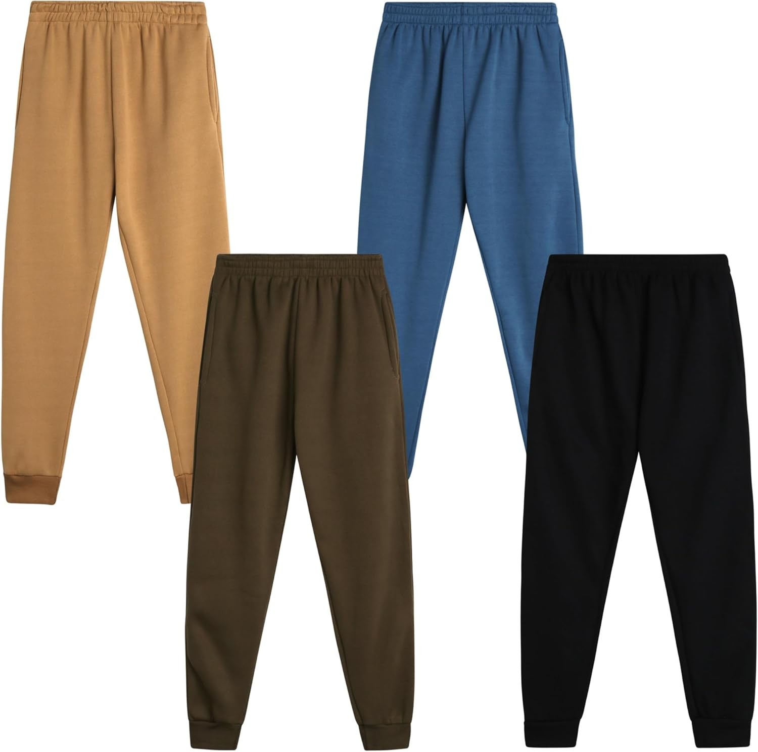 Quad Seven Boys Sweatpants – 4 Pack Soft Active 8-10, Black/Olive/Khaki/Blue