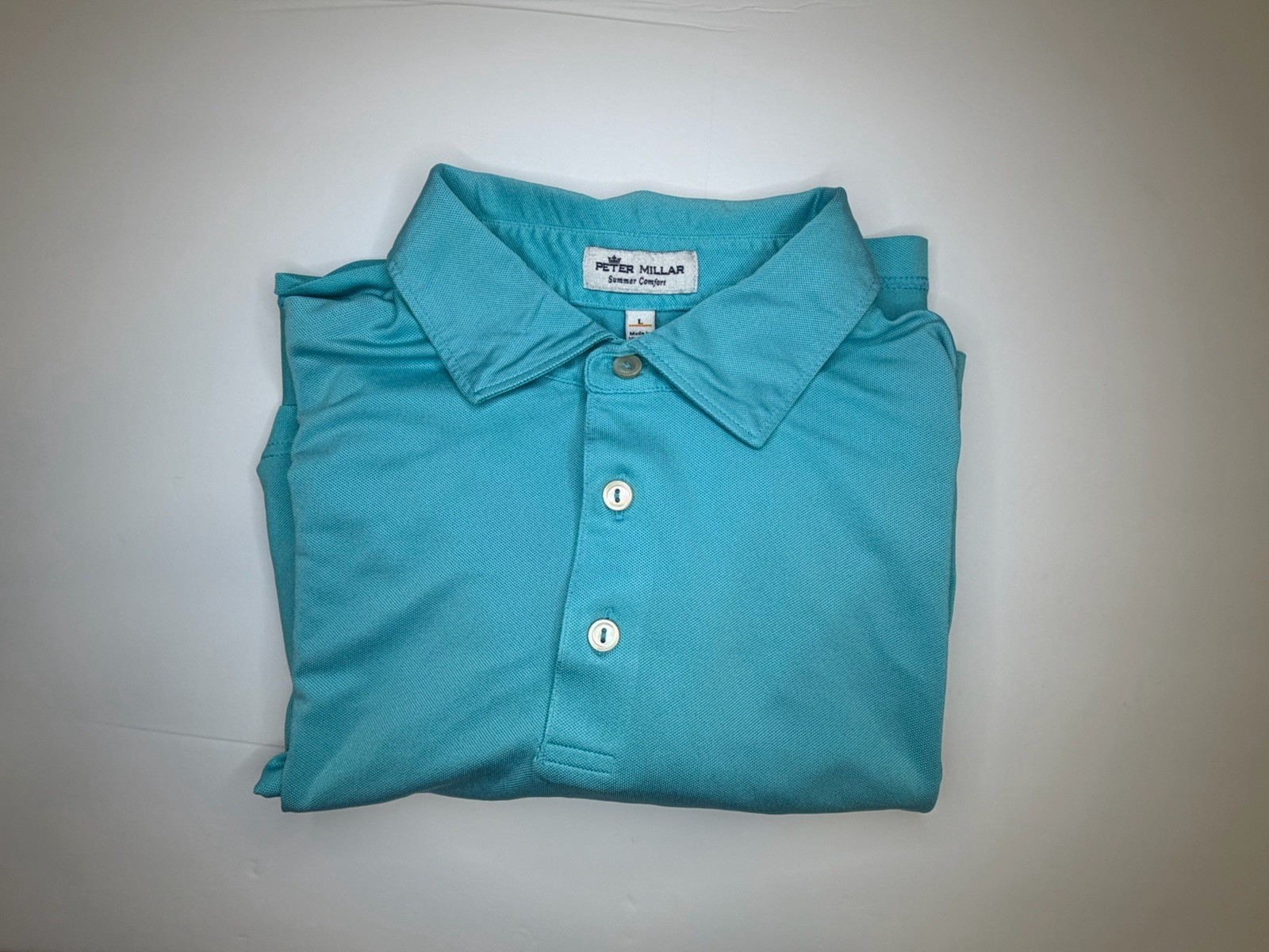 Peter Millar Summer Comfort Polo Shirt Mens Large Blue Left Sleeve Logo
