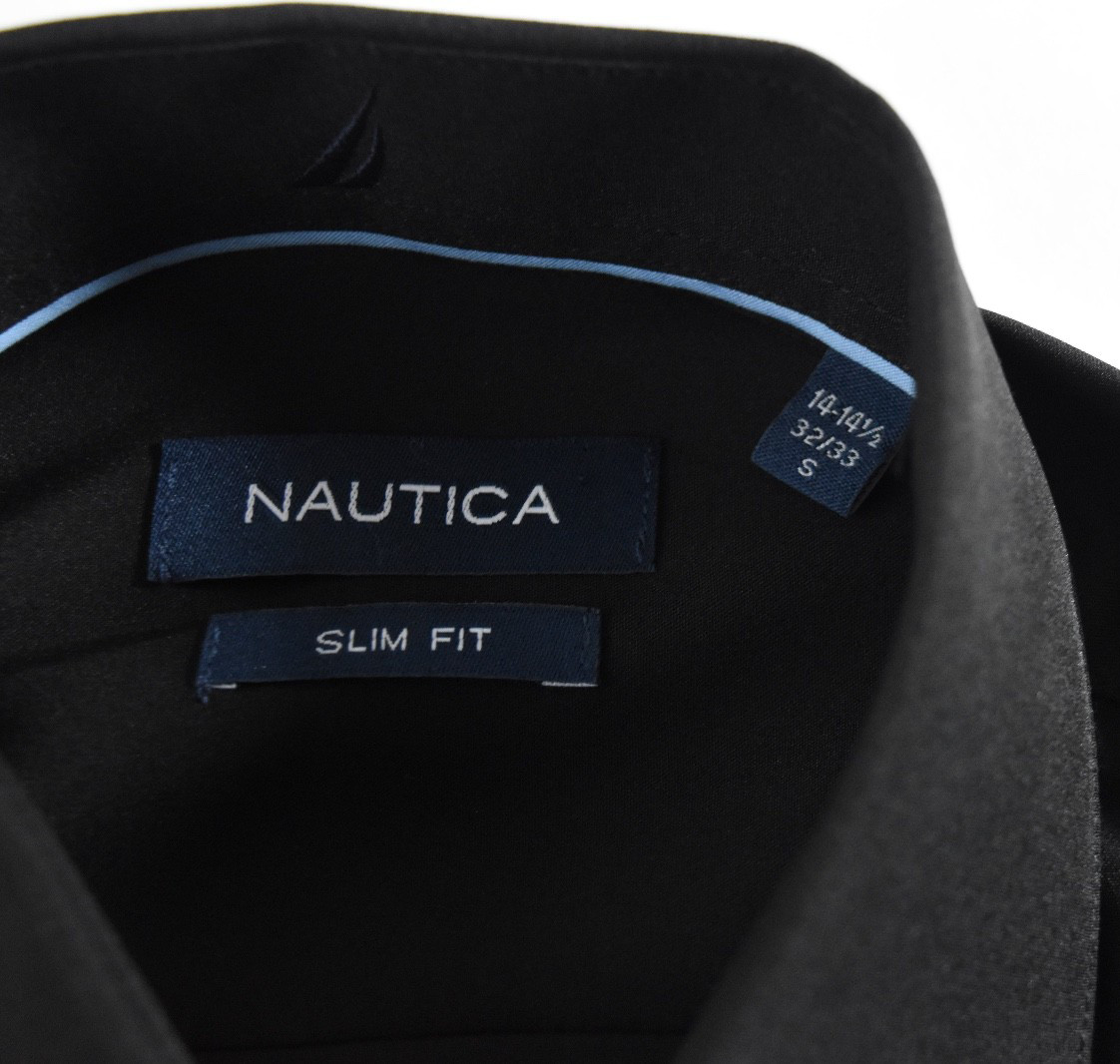 Nautica Men’s Dress Shirt New S 14 -14.5 32/33 Black Button Up Stretch Slim Fit