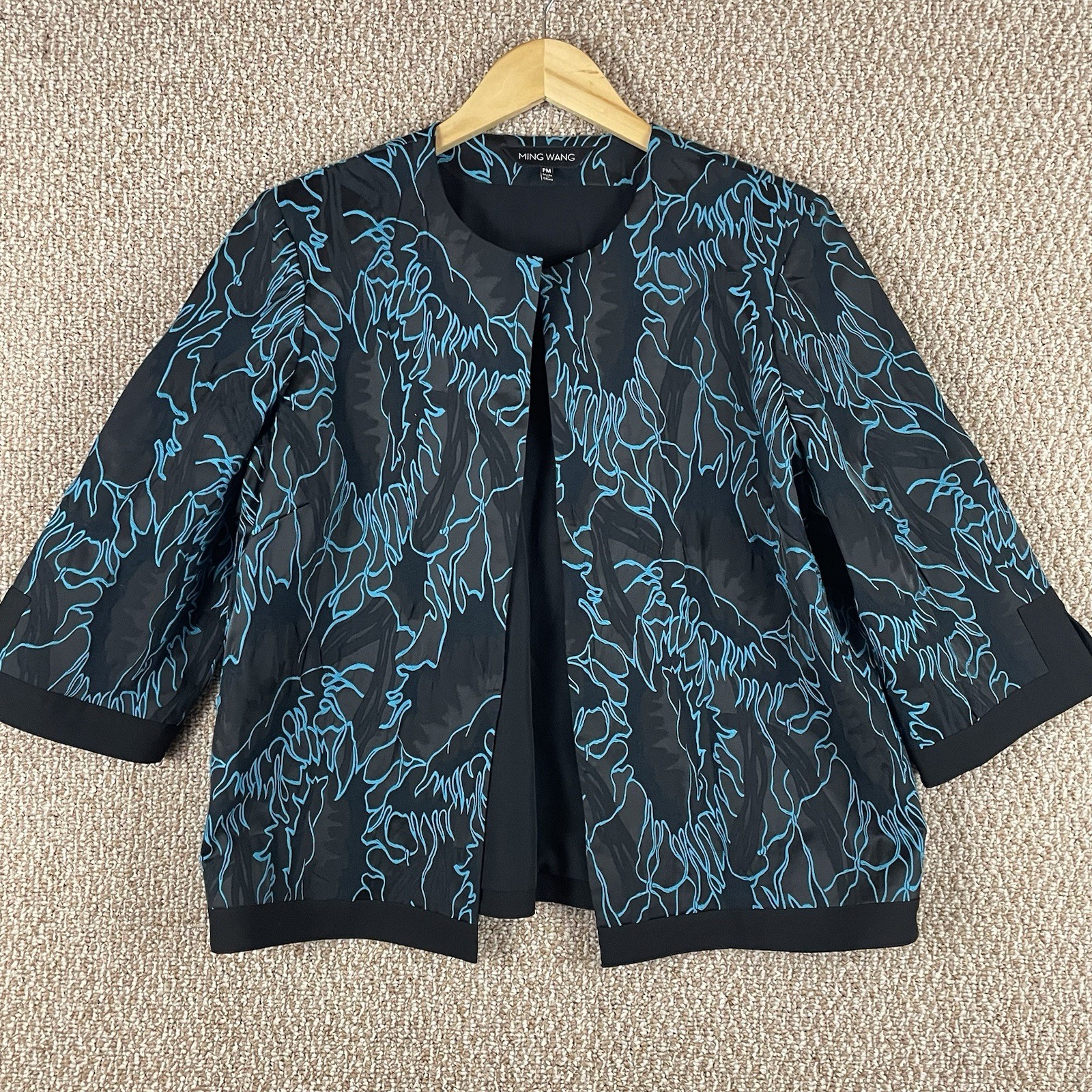 Ming Wang Cardigan Women’s PM Black Blue Career Office Elegant Quiet Luxury R2