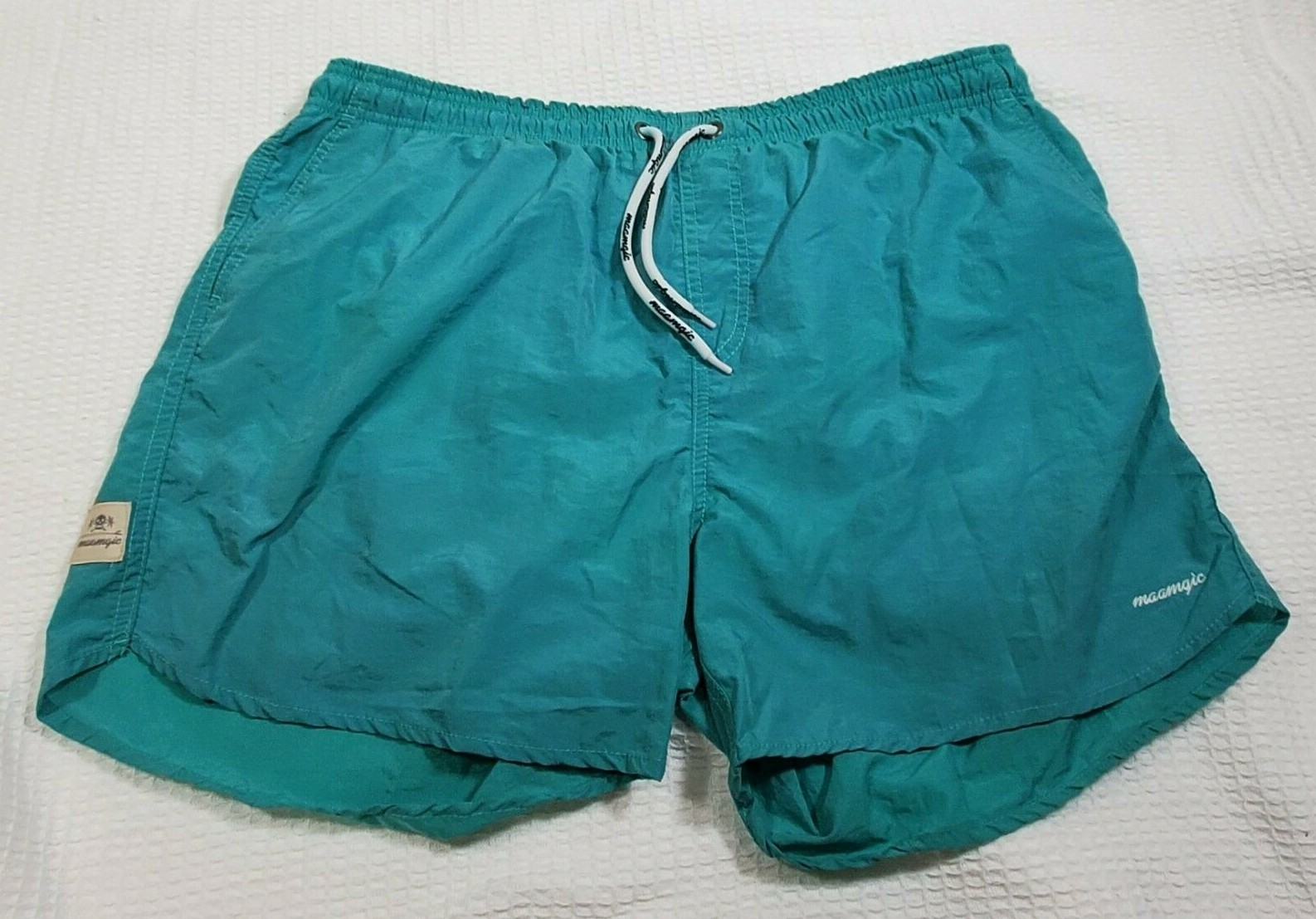 Maamgic Quick Dry Swim Trunks Teal Mesh Lined Board Shorts Mens XL