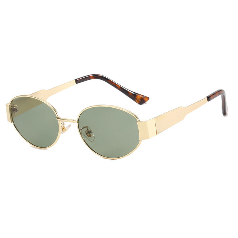 Oval Sunglasses Retro 90S Sunglasses Trendy Classic Shades Metal Frame Gold USA