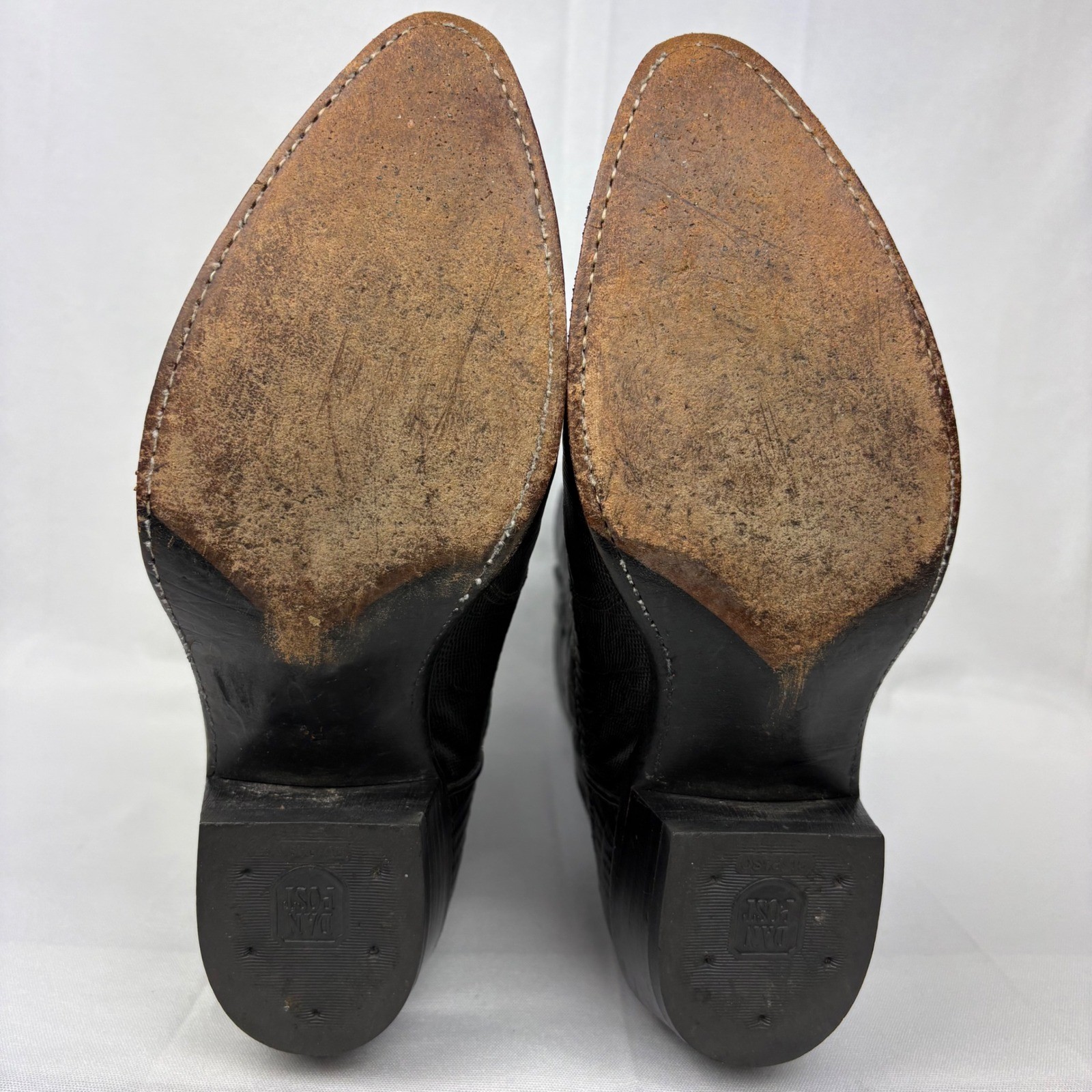 Vintage Dan Post Cowboy Boots Teju Lizard Size 8EW Black Exotic 350J Pointed Toe