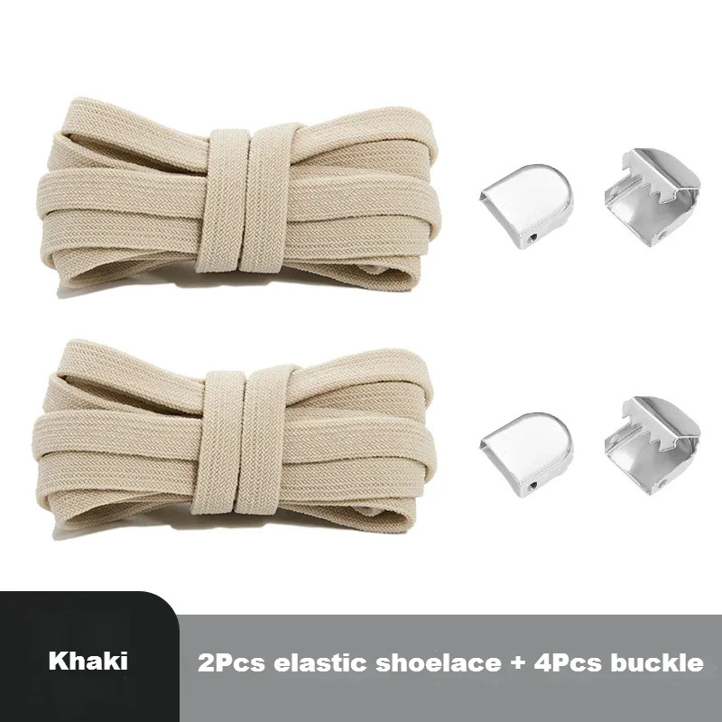Flat Shoelaces Without Ties End Silver Metal Buckle Elastic Laces for Sneakers R