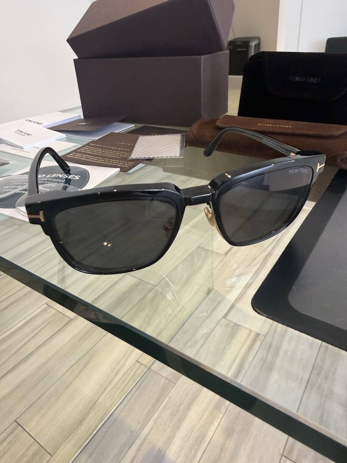 Tom Ford Sunglasses TF5683-B 001 Black Gold Gray 54 18 145 Clip on Blue light