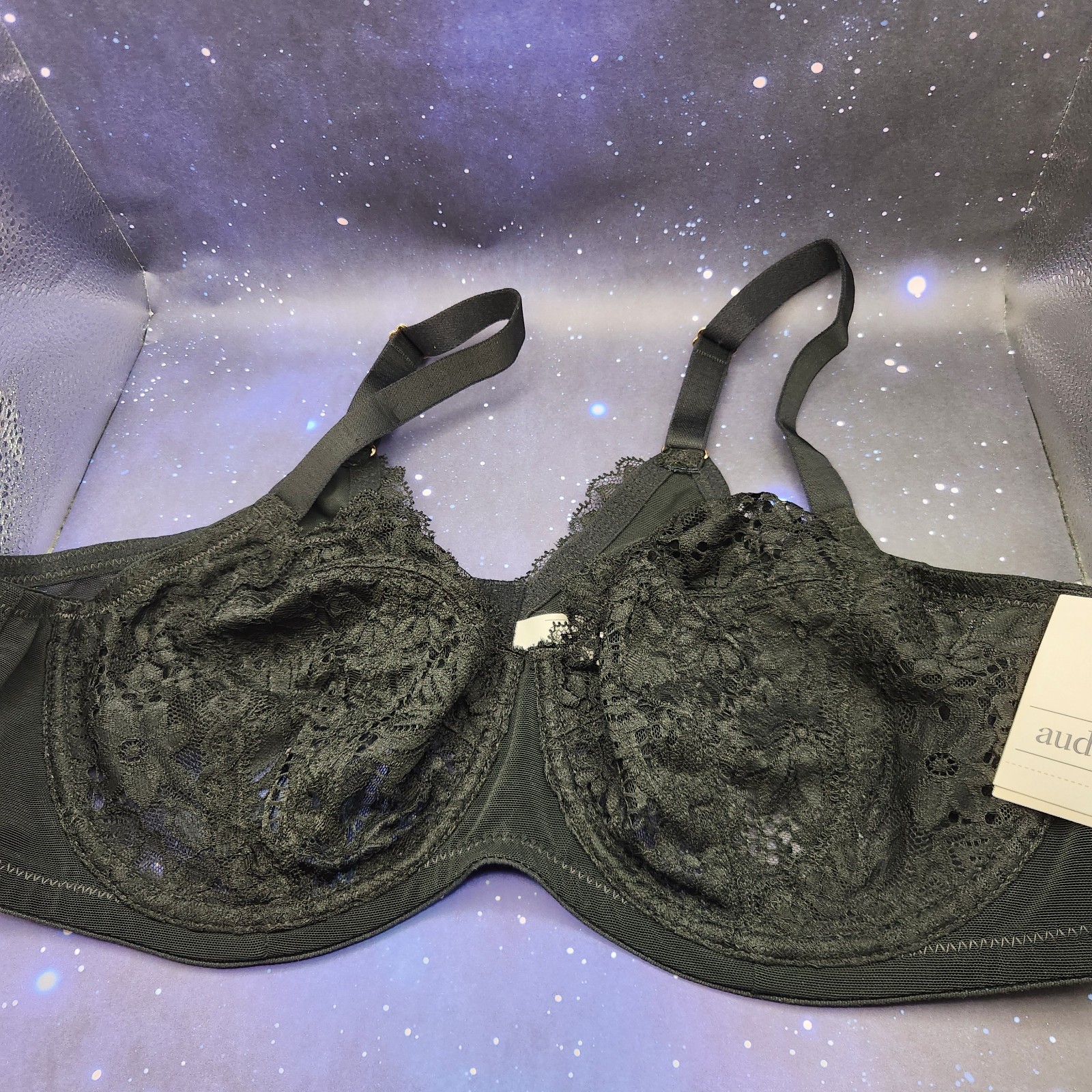 Auden Solid Black w Lace Underwire Full Coverage Unlined Bra 42 C NEW