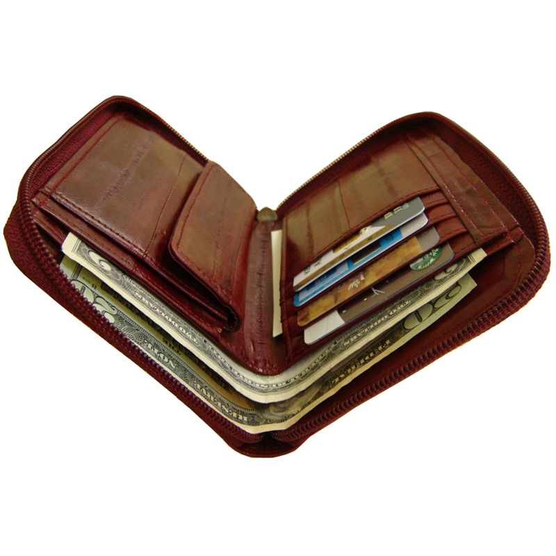 Genuine Eel Skin Leather Zipper Around Purse Wallet (medium-sized wallet)