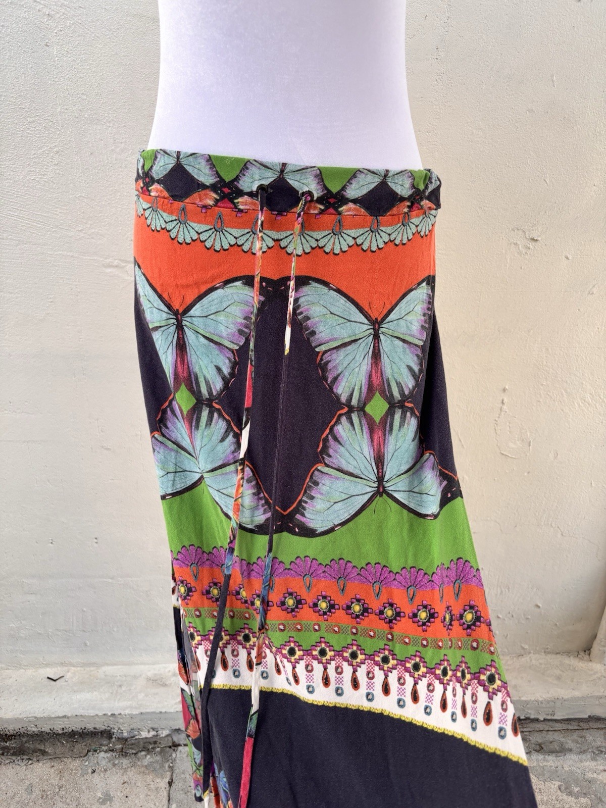 Farm Rio Multi-patterned Butterfly Print Long Maxi Skirt Drawstring Waist Size S